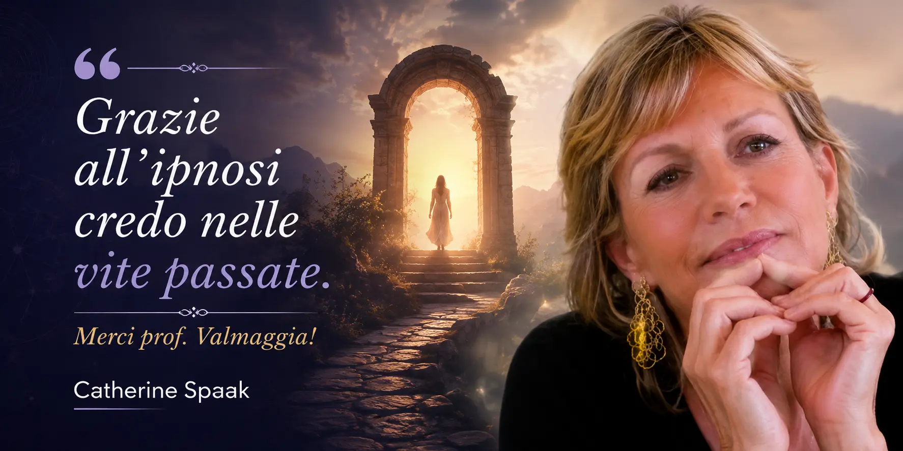Catherine Spaak con la citazione sulle vite passate