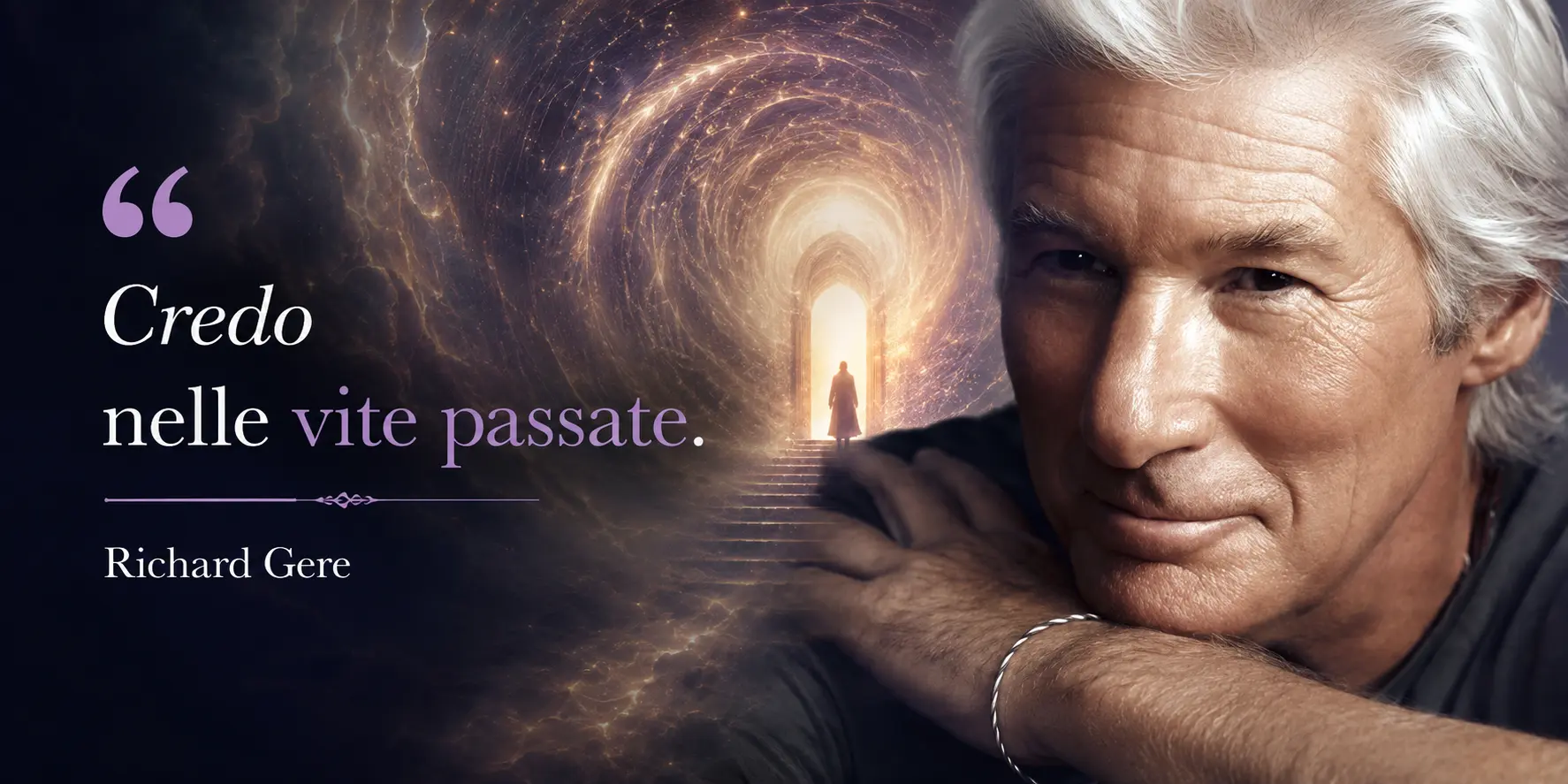 Richard Gere con la citazione «Credo nelle vite passate»