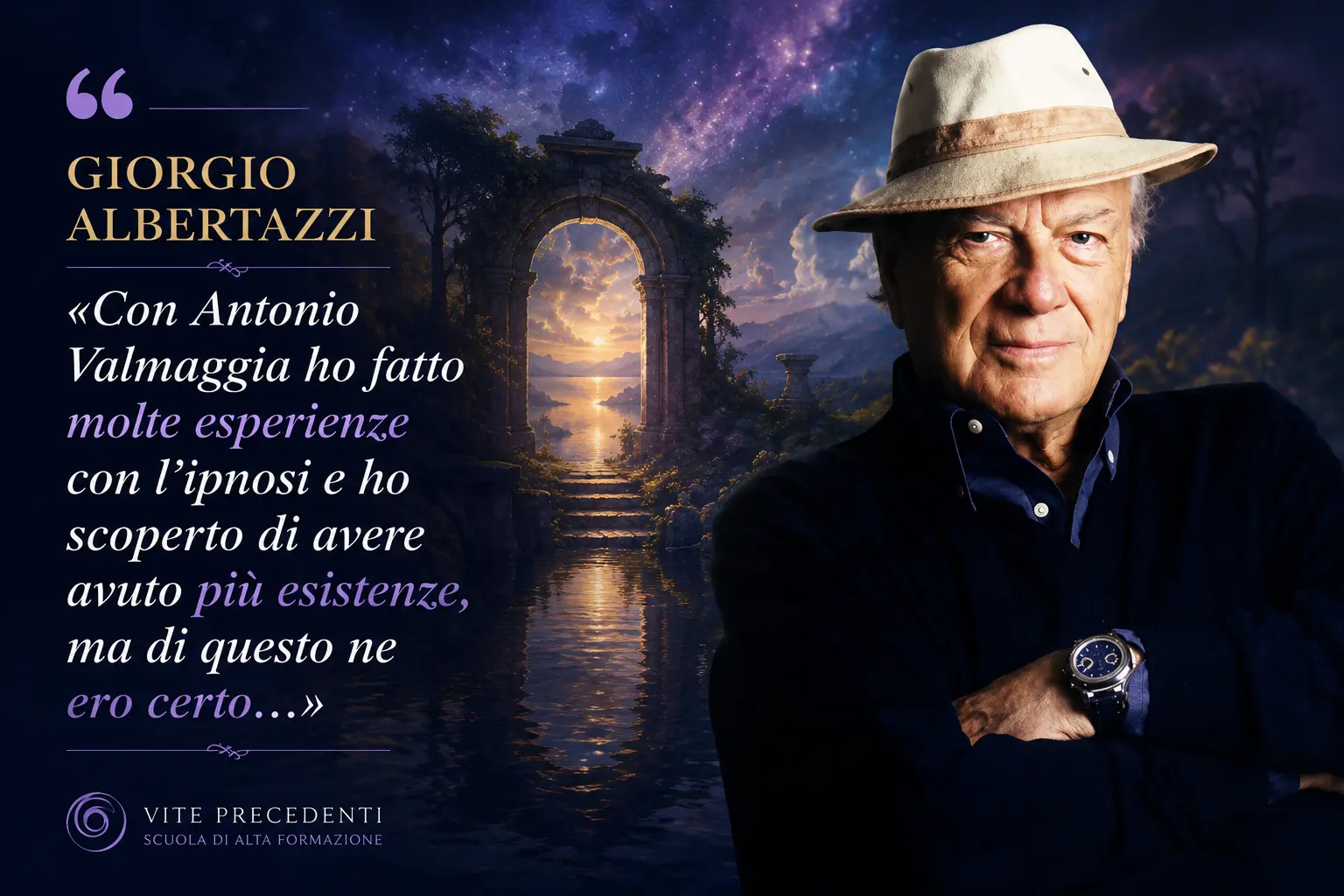 Giorgio Albertazzi con la citazione sull'ipnosi regressiva