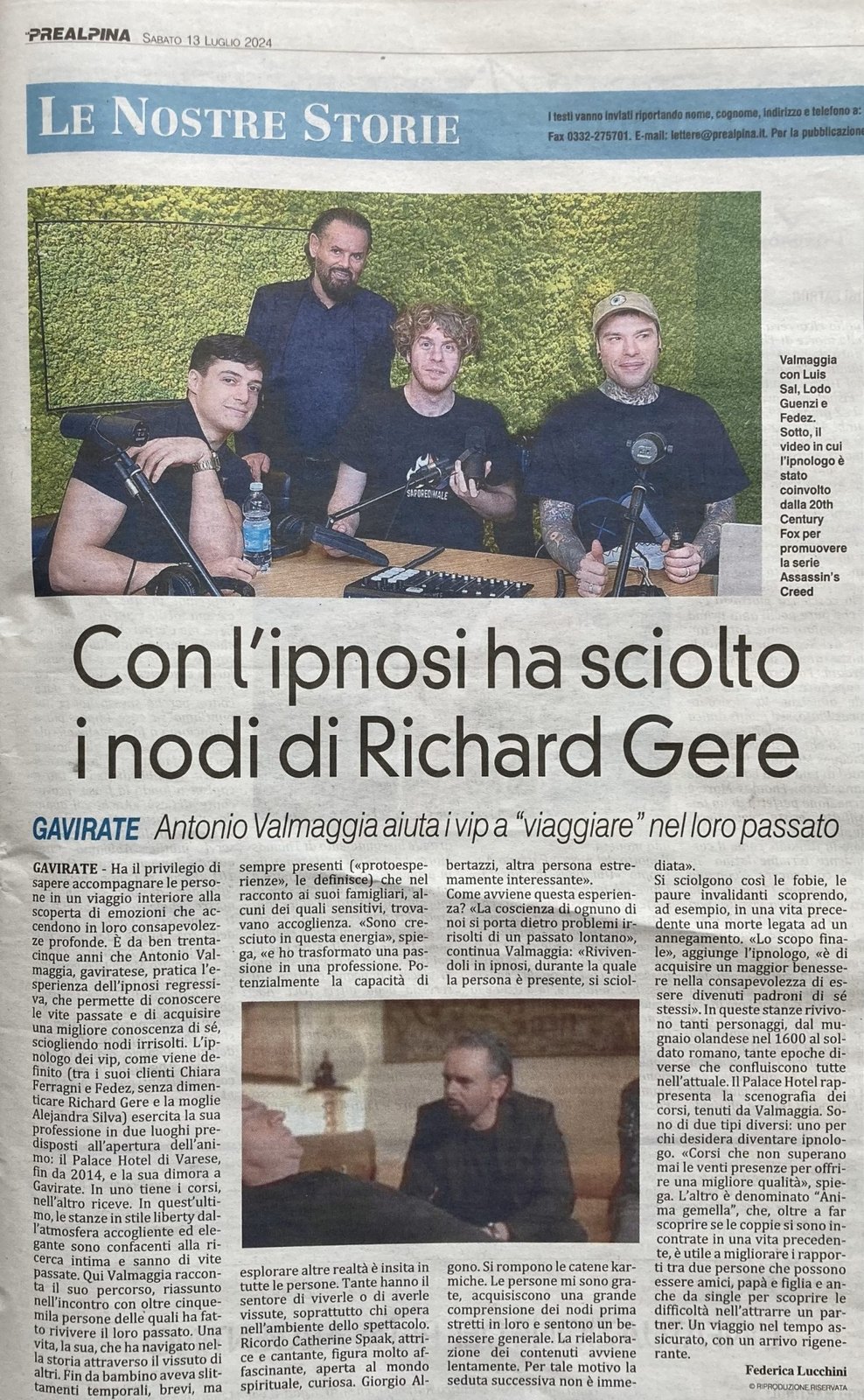 Articolo de La Prealpina dedicato ad Antonio Valmaggia
